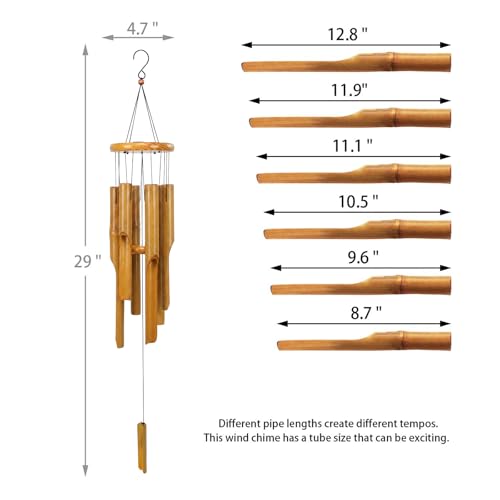 MUMTOP Bamboo Wind Chimes, Deep Tone Wooden Wind Chime Outdoor Garden Decor