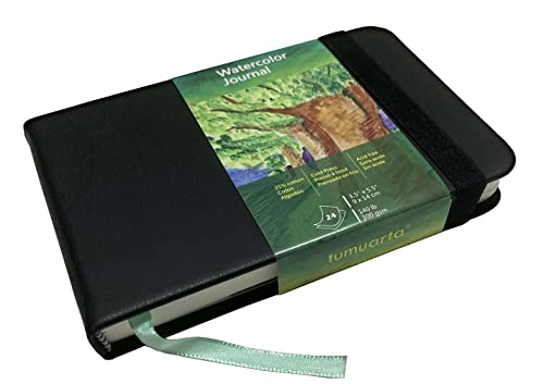 tumuarta Cotton Watercolor Paper Journal Mixed Media Pad On The Go | 3.5x5.5”, 140 LB, 300 GSM, Cotton Paper, Cold Press, 24 Sheets, Watercolor Sketchbooks for Use As Travel Drawing Book - color: Black
