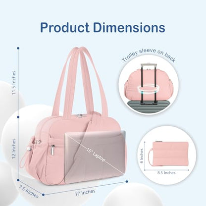TOPDesign Travel Duffel Bag for Women, Puffer Gym Bag Sports Tote with Wet Pocket, Carry On Weekender with Luggage Sleeve (Pink) - color: Pink