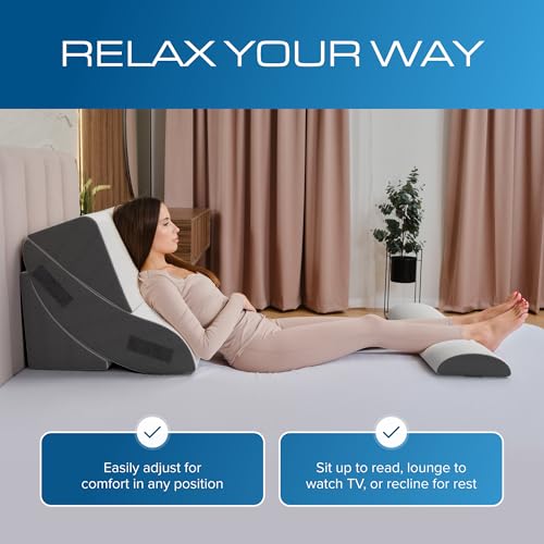 Kolbs 4pcs Orthopedic Bed Wedge Pillow Set | Stylish Chic Plush Velvet Cover | Post Surgery Body Pillow, Wedge Pillows For Sleeping | Acid Reflux and Gerd Wedge Pillow For Sleeping (4 Piece Wedge Set) - size: 4 Piece Wedge Set - Grey