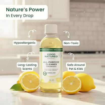 Good Natured Brand All-Purpose Cleaner Concentrate | 8oz makes 128oz | Lemon Essential Oil | 16X Concentrated Natural Multi-Surface Cleaner - size: 8 Fl Oz