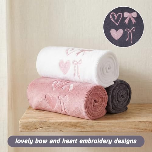 3 Pack Pink Bow Microfiber Gym Towel Set for Women Soft Quick-Drying Gym Sweat Sports Workout Towels 400 GSM 30" x 14" Workout Yoga Accessories for Women Hot Yoga Exercise Working Out