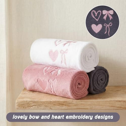 3 Pack Pink Bow Microfiber Gym Towel Set for Women Soft Quick-Drying Gym Sweat Sports Workout Towels 400 GSM 30" x 14" Workout Yoga Accessories for Women Hot Yoga Exercise Working Out