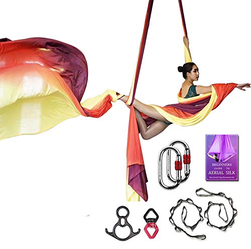 Deluxe Aerial Silks Equipment Set - 11 Yards Aerial Yoga Hammock Swing for Acrobatic, Circus Arts, Dance (L:10m W:2.8m) - color: Gradual Change Red