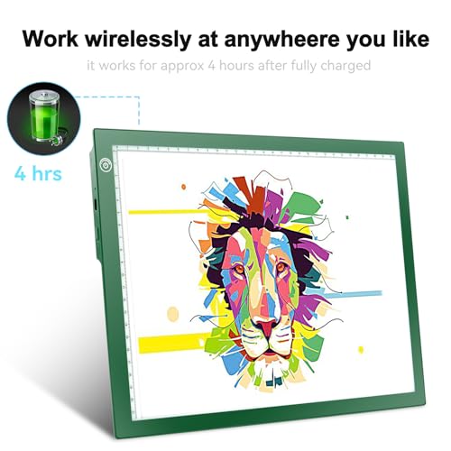 LitEnergy Rechargeable Battery Powered Light Tracing Box, Ultra-Thin Adjustable USB Power Artcraft LED Trace Light Pad Size A4 for Drawing, Streaming, Sketching, Animation, Stenciling (Green) - color: GREEN, size: 04 - 10x15inch rechargeable