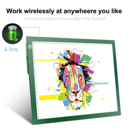 LitEnergy Rechargeable Battery Powered Light Tracing Box, Ultra-Thin Adjustable USB Power Artcraft LED Trace Light Pad Size A4 for Drawing, Streaming, Sketching, Animation, Stenciling (Green) - color: GREEN, size: 04 - 10x15inch rechargeable