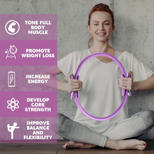 Syhood Pilates Ring 11. 81 Inch Pilates Circle Yoga Ring Magic Lightweight Flexible Workout Equipment for Fitness Physical Therapy Resistance Exercise Arms Legs - color: Purple