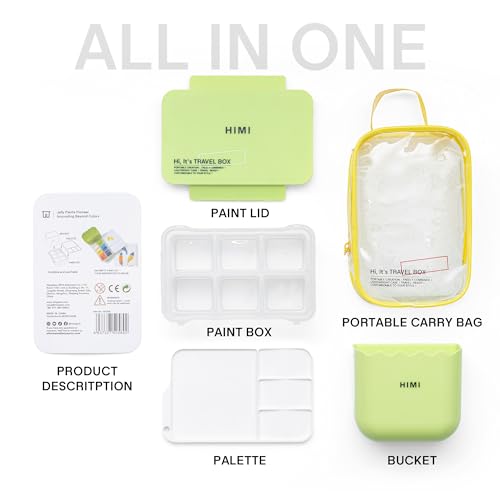 HIMI Travel Box Gouache Set – Holds up to 12 Colors, Mixing Palette, Brush Washer Bucket with Built-in Cleaning Grooves, Unique Portable Carry Bag for Artists & Beginners