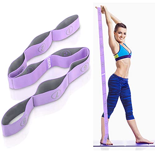 Stretch Strap, Elastic Yoga Stretching Strap, Multi-Loop for Physical Therapy, Pilates, Yoga, Dance & Gymnastics Exercise and Flexible Pilates Stretch Band - color: Purple