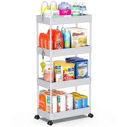 SPACEKEEPER 4 Tier Rolling Cart, Bathroom Cart Organizer with Wheels, Gray - color: Grey, size: 4 Tier