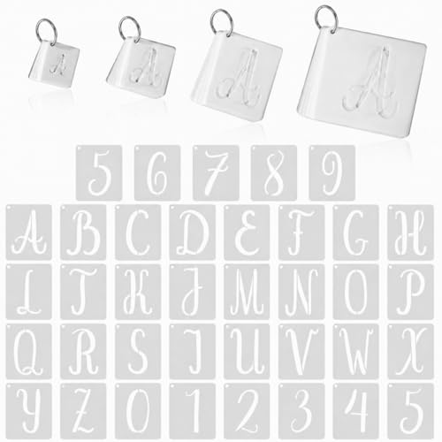 Affrolling 144 Pcs Letter Number Stencils Reusable,1,2,3,4 Inch,Elegant | Alphabet Number Templates for Painting Wood Walls Signs, Great in DIY Crafts Teaching, Durable Plastic with Repeated Use - size: 1,2,3,4 Inch, style: Elegant