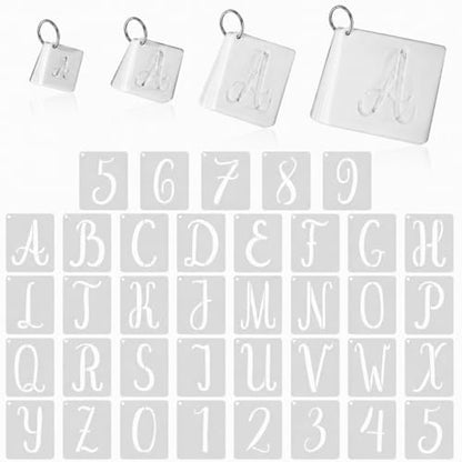 Affrolling 144 Pcs Letter Number Stencils Reusable,1,2,3,4 Inch,Elegant | Alphabet Number Templates for Painting Wood Walls Signs, Great in DIY Crafts Teaching, Durable Plastic with Repeated Use - size: 1,2,3,4 Inch, style: Elegant