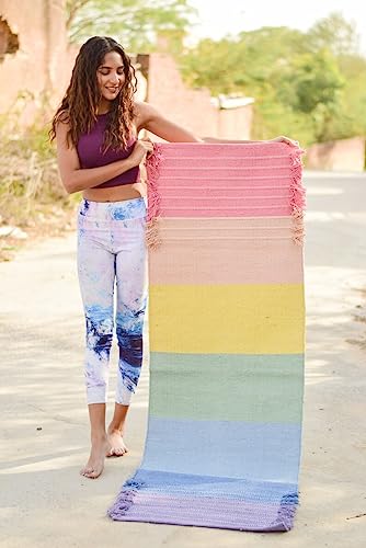 Jaipur art & Rugs Cotton Yoga Mat - Eco-Friendly Hand-Woven Rug - Non Slip & Thick (24”x72”x5mm) for Everyday Fitness at Home - Comfortable Extra-Long - color: Multicolor 8