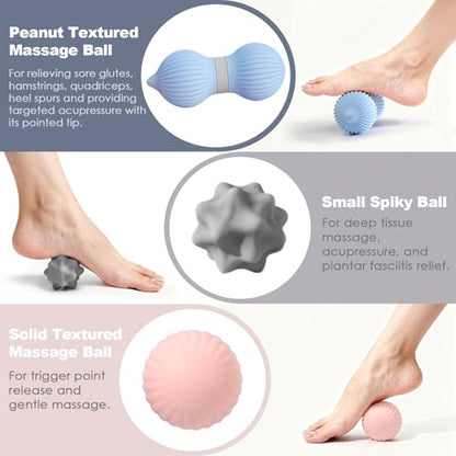 Silicone 3-Piece Massage Ball Set for Trigger Point Therapy | Peanut, Textured and Spiky massage Balls for Myofascial Release, Plantar Fasciitis Relief & Muscle Relaxation - style: Peanut Silicone Massage Ball Set