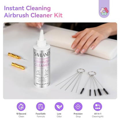 SAVILAND Airbrush Cleaner Kit: 10S Instant 240ml Airbrush Cleaning Kit Low Odor Acetone Free with Cleaning Brush & Needle Nozzle Reamer Full Tool Set for Clog Removal Nail Art Airbrush Pro - color: Grey