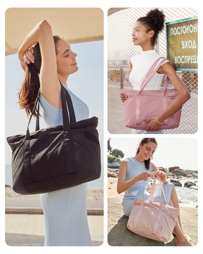 BAGSMART Gym Tote Bag for Women, 24L/28L Travel Tote Yoga Mat Bag - color: Black, size: Medium