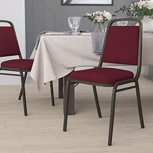 EMMA + OLIVER Burgundy Fabric Trapezoidal Back Stacking Banquet Chair - color: Burgundy Fabric/Gold Vein Frame