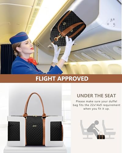 Women Weekender Travel Duffle Bag: Travel Duffel Overnight Bags with Shoe Compartment Large Carry on Tote with Toiletry Bag Weekend Traveling Yoga Gym Hospital Bag for Women with Wet Pocket - color: 09-Black Brown, size: Large