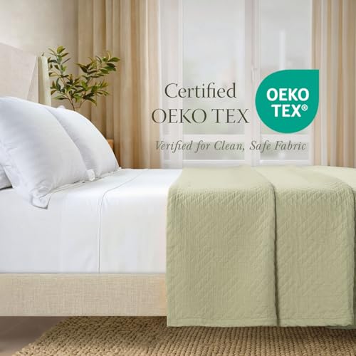 Threadmill Luxury Cotton Blankets for Queen Size Bed | All-Season 100% Cotton Queen Size Blanket | Criss Cross Cozy Lightweight, Soft Breathable Coverlet fits Full Size Bed, 90x92 | Sage Green - color: Classic Sage Green, size: Queen / Full