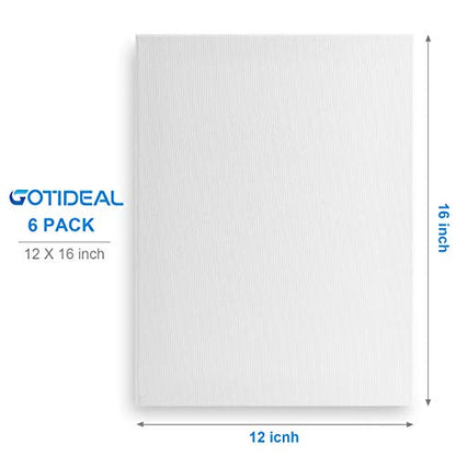 GOTIDEAL Stretched Canvas, 12x16 Inch Set of 6, Primed White - 100% Cotton Artist Canvas Boards for Painting, Acrylic Pouring, Oil Paint Dry & Wet Art Media | 100% Cotton Artist Canvas Boards for Painting, Acrylic Pouring, Oil Paint Dry & Wet Art Media -