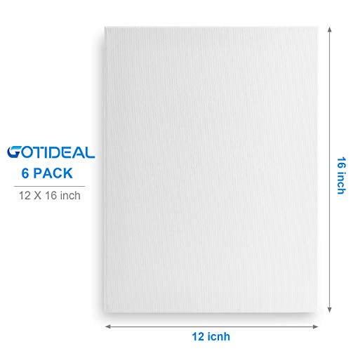 GOTIDEAL Stretched Canvas, 12x16 Inch Set of 6, Primed White - 100% Cotton Artist Canvas Boards for Painting, Acrylic Pouring, Oil Paint Dry & Wet Art Media | 100% Cotton Artist Canvas Boards for Painting, Acrylic Pouring, Oil Paint Dry & Wet Art Media -