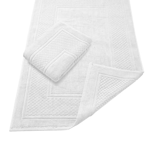 Avalon Towels White Bath Mat - 100% Cotton Set of 2 Absorbent Bathmat - Bathroom Mats Quick Dry Bath Mats for Bathrooms (22x34 Inches) - color: White, size: Pack of 2