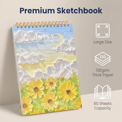 Sketch Book for Kids 8.27 x 11.4 Inch Hardcover Spiral Bound Sketch Pad, 60 Sheets 130gsm Thick Paper, Art Drawing Book for Children Sketch Book（ 1PCS） - color: Cloud