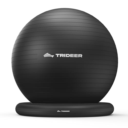 Trideer Yoga Ball Chair with Base for Office Desk, Exercise & Stability Ball Seat, Pilates Ball for Core Training, Pregnancy Ball, Back Pain Relief & Active Sitting - color: Black, size: L(23-26inches/58-65cm)