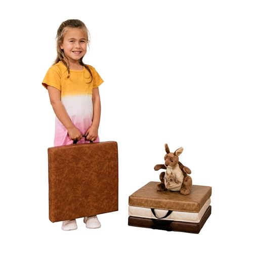 Factory Direct Partners Rustic Kid 15 inch Square Floor Cushions with Handles, Distressed Faux Leather, Flexible Seating for Home, Playroom, Montessori, Daycare, Classroom (4-Piece), 12227-DA - style: Square