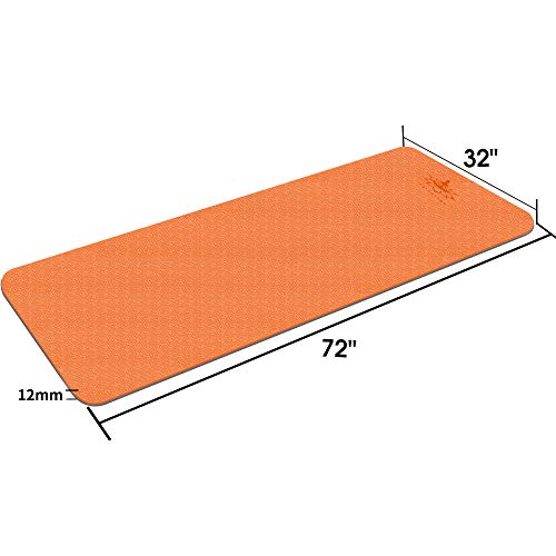Hatha Yoga Extra Thick TPE Yoga Mat - 72"x 32" Thickness 1/2 Inch -Eco Friendly- With High Density Anti-Tear Exercise Mats For Home Gym Travel & Floor Outside - color: Orange/Gray