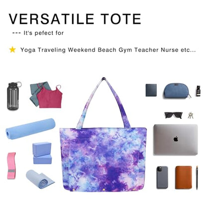 Yoga Mat Bag Yoga Bags and Carriers Fits All Your Stuff Yoga Tote Bag with Zipper Pocket Yoga Mat Carrier Pilates Bag Take in Out Mat Easily - color: Tie Dye Purple
