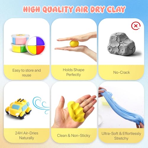 Air Dry Clay Kits for Kids - hittaty Traffic Model Magic Clay, 12 Boxes Molding Clay for Kids with Sculpting Tools and Tutorials, Safe, Soft & Non-Sticky DIY Arts and Crafts Gift for Boys & Girls