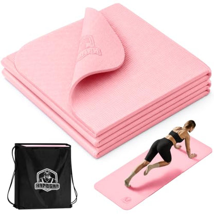 HAPBEAR Foldable Yoga Mat - 72"x24"x0.24" (6mm), Non-Slip TPE Exercise Mat | Ideal for Home Workout, Yoga, Pilates, Stretching & Travel, Durable & Eco-Friendly, Includes Carry Bag - color: Pink