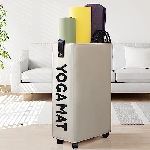Caroeas Yoga Mat Storage Rack, Yoga Mat Holder Accessories, Home Gym Equipment Storage Yoga Mats, Women Men Workout Equipment Organization with Wheels - color: White/27'', size: 27'' X-Large