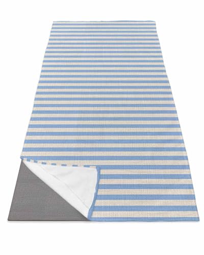Blue Striped Yoga Towel for Hot Yoga Non Slip, Modern Simple Farmhouse Beige Vintage Yoga Mat Towel Absorbent Yoga Sweat Towels Microfiber Hot Yoga Blanket for Bikram Pilates Fitness 26"x70" - color: Skyblue Beige, size: 26x70in