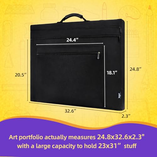 JJRING 23x31 Art Portfolio Tote Bag With Shoulder Strap, Black | Large Carrying Storage Case With Handle For Artwork, Posters, Canvas, And Drawing Boards - size: 23''*31''