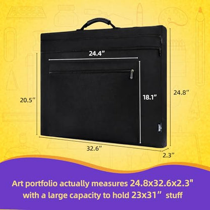 JJRING 23x31 Art Portfolio Tote Bag With Shoulder Strap, Black | Large Carrying Storage Case With Handle For Artwork, Posters, Canvas, And Drawing Boards - size: 23''*31''
