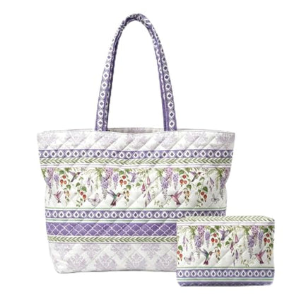 Quilted Tote Bag 2 Pack, Women's Tote Handbags for Work Travel - color: Soft Lavender Purple