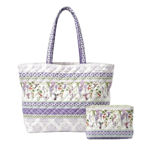 Quilted Tote Bag 2 Pack, Women's Tote Handbags for Work Travel - color: Soft Lavender Purple
