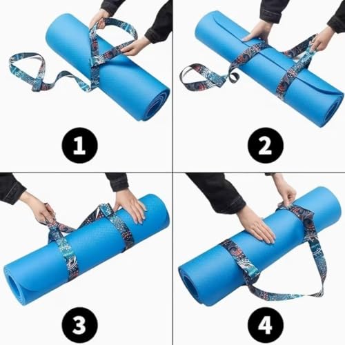 Print Yoga Belt for Stretching,Adjustable Non-Elastic Stretch Strap with Metal Ring Buckle for Stretching,Back Opening,Leg Training & Fitness