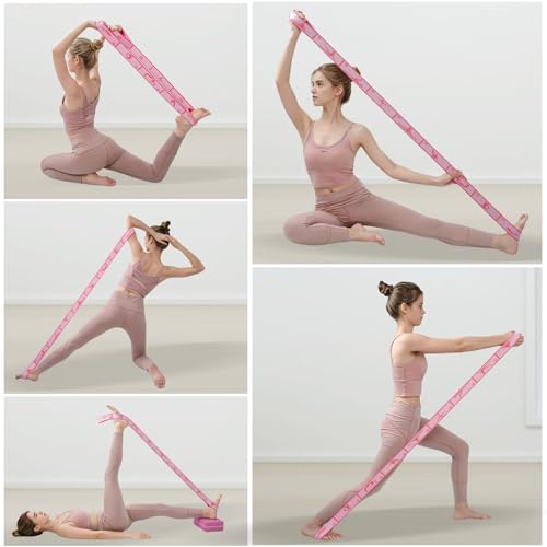 9 Loops Elastic Yoga Stretching Strap Pattern Guide, Resistance Stretch Band for Flexibility, Pilates, Dance, Gymnastics, Ballet, Physical Therapy, Leg & Body Stretching - color: Pink