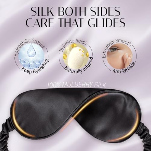 OLESILK Silk Eye Mask for Sleeping with Shading Strip for Women, Black - color: Black