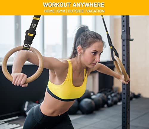 Double Circle Wood Gymnastics Rings with Quick Adjust Numbered Straps and Exercise Videos Guide - Full Body Workout Rings, Calisthenics, Home Gym (Multi-Size) - style: Rings 1.25 Inch