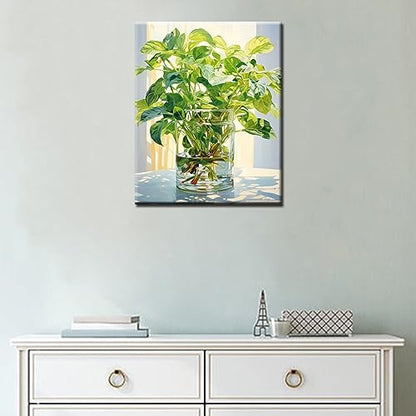 Tucocoo Green Plants in Glass Vase Oil Painting Paint by Number Kits 16 x 20 inch Canvas Plants DIY Oil Painting for Kids Students Adults Beginner with Brushes and Acrylic Pigment (Without Frame) - color: Flower in Vase 03, size: 16''x20''(Frameless)