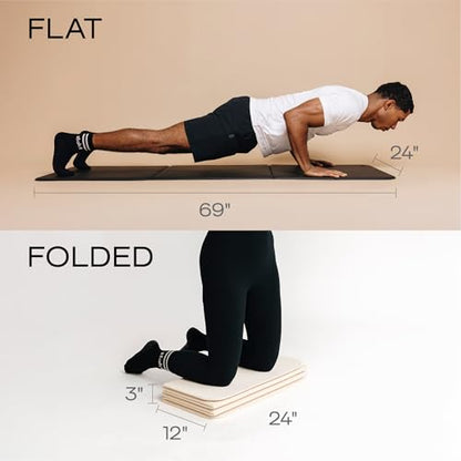 Stakt Foldable Yoga Mat Pro - Non Slip 2 in 1 Fitness Exercise Mat | Premium textured grip, 12 mm thick, folding design, EVA foam blend, supports Pilates, barre, and strength training - color: Dune
