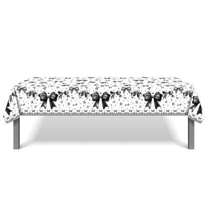 1Pc Black Bowknot Party Plastic Tablecloth 54 x 87 Inch Long Table Cover, Bow Tie Party Tablecover for Dark Style Theme Kids Baby Shower Birthday Dinner Picnic Kitchen Event - color: Black Bowknot