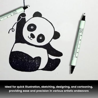 ZIG Memory System Writer Marker 010 Pure Black | Dual-Tip (0.5mm & 1.2mm) for Scrapbooking, Journaling, and Cardmaking | Acid-Free and Fade-Proof Ink