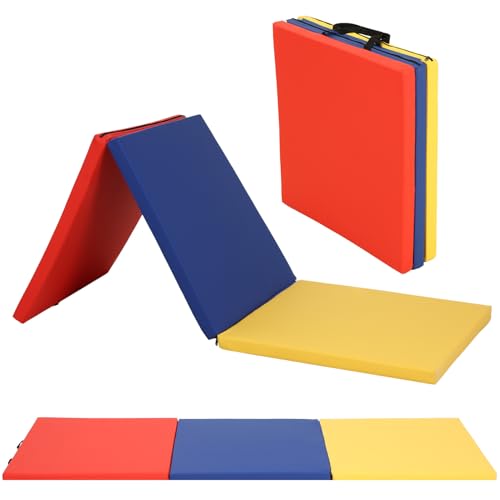 Gymnastics Mats Foldable Tumbling Mats Portable Gymnastics Exercise Mat Thick Gymnastics Tumbling Mats Pad Home Exercise Panel Mat With Carrying Handles - color: CM, size: 6 ft W x 2 ft L