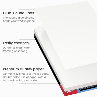 ARTEZA Watercolor Paper Pad, 32 Sheets, 9 x 12 Inches, 140 lb / 300 GSM, Cold Press, Acid-Free Art Paper for Watercolor, Gouache, and Mixed Media - style: 32 Sheets