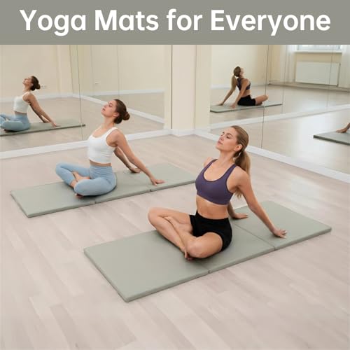 Foldable Yoga Mat, 2" Fitness Mats, Extra Thick & Non-Slip - color: Grey